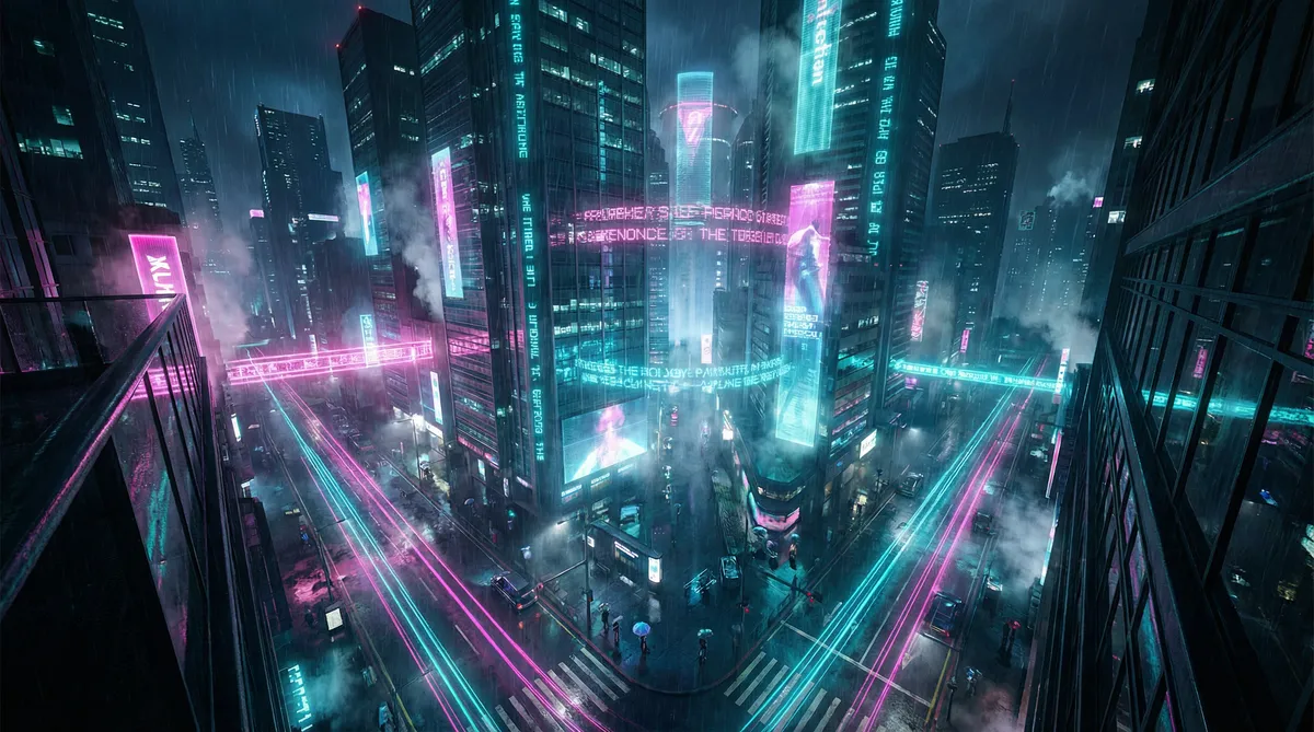 解脱mm 竖屏短剧平台首页背景 - 赛博朋克都市夜景